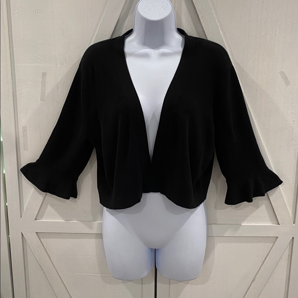 Talbots Solid Black Cotton Blend Open Front Cropp… - image 5